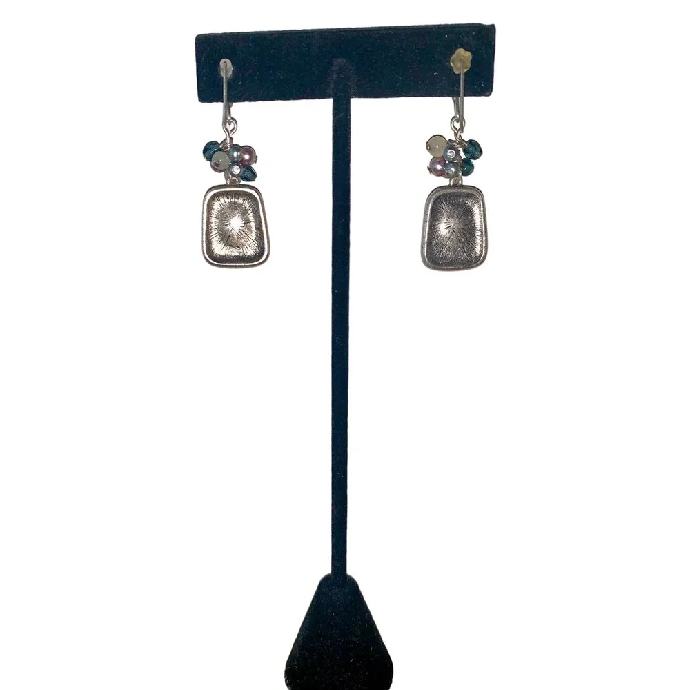 Sterling Silver Amethyst Color Stone Beaded Dangle Fishhook Earrings NWOT